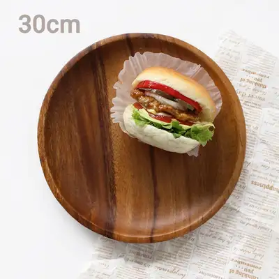 30cm Low Circular Wooden Bowl (Aesthetic Camping Home Party Plate Fruit Dish Accessory Wood Tray)