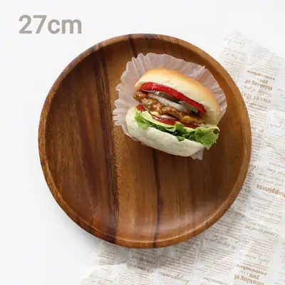 27cm Low Round Wooden Bowl (Aesthetic Camping Home Party Plate Fruit Dish Accessory Wood Tray)