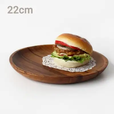 22cm Low Round Wooden Bowl (Aesthetic Camping Home Party Plate Fruit Dish Accessory Wood Tray)