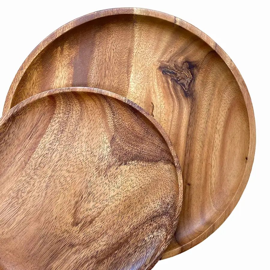 Low Round Wooden Bowl (Aesthetic Camping Home Party Café Plate Fruit Dish Accessory Wood Tray) — 3