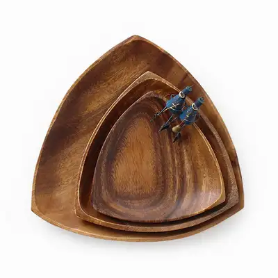 Acacia Wood Triangle Wooden Plate (Aesthetic Camping Wood Bowl Home Cafe Plate Fruit Plate Tray)