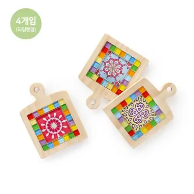 Mosaic Tile Wood Coaster Mini Cutting Board 4P Set (Wooden Base Tray Original Wood Tea Coaster Coaster)