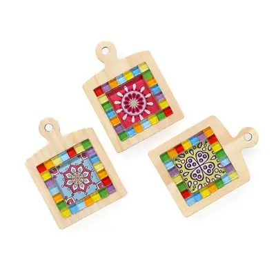 Mosaic Tile Wood Coaster Mini Cutting Board 1P (Wood Base Tray Coaster Wooden Trivet Drink Coaster Decor)