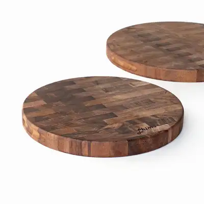 Plating Wood Cutting Board Round (Premium Log Cutting Board Natural Wood Cutting Board Café Bread Tray Cheese Plate)