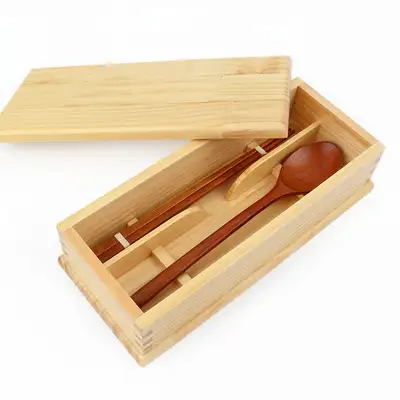 Wooden Rectangular Utensil Container with Lid (Wood Spoon & Chopstick Holder for Restaurant Use)