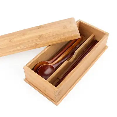 Bamboo Rectangular Utensil Storage Container with Lid
