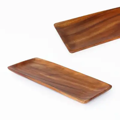 Wood Rectangular Serving Plate 45cm (Sensory Cafe Tray Camping Dish Salad Brunch Plate Platter)