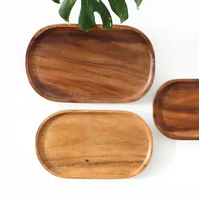 Wood Oval Serving Plate (Aesthetic Café Interior Décor Camping Salad Brunch Plate Snack Bowl)