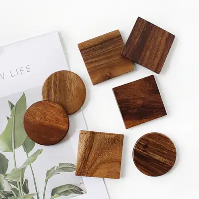 Acacia Wood Coaster 1P (Natural Wood Coaster Tray Wooden Tea Coaster Cup Coaster Mood Home Café)