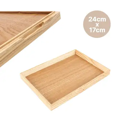 Natural wood square tray 24x17cm (wooden serving tray, plate, bowl, cafe multi-purpose bread tray)