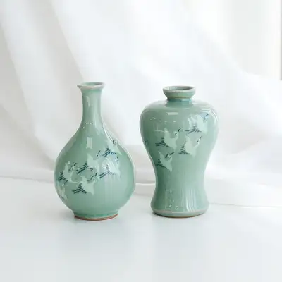 青磁つると鶴の梅酒瓶セット(ミニ)