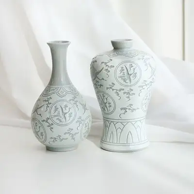 青磁 回雲鶴 梅酒瓶セット(特小)