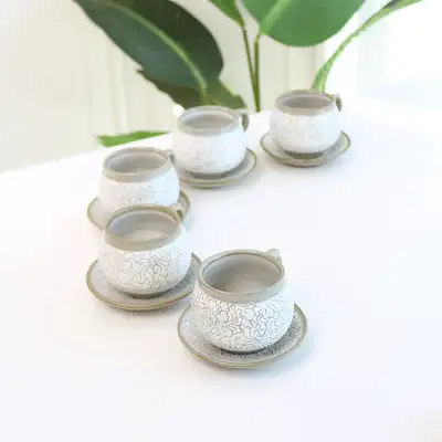 粉青 糸唐草 5人用コーヒーカップセット