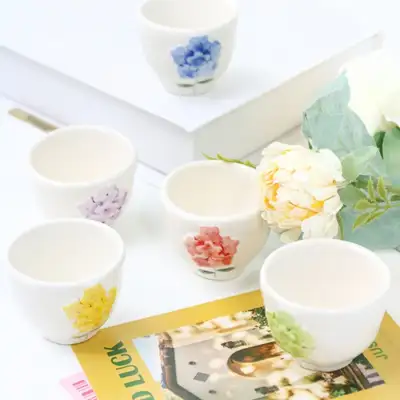 コイリング花びら白磁茶杯セット（5種セット）
