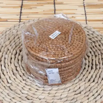 (10種) 籐製 円形 ティーコースター セット 10cm