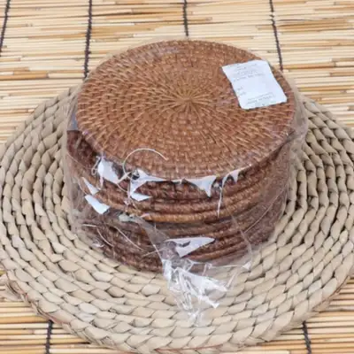 (10種) 籐製円形茶托コースターセット 13cm
