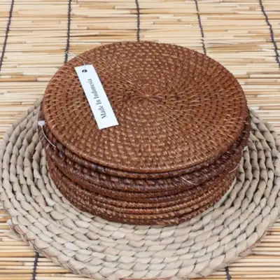 （10種）藤製円形ティーコースター受け皿セット 16cm