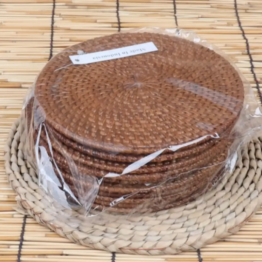 (10種)ラタン円形茶卓コースターセット 18cm