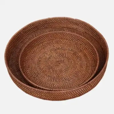 ラタン円形バスケット セット2P