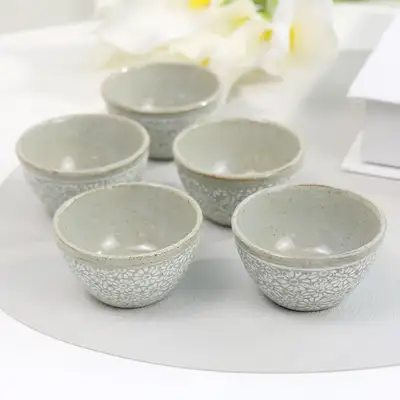 粉青 印花文 5人 茶杯セット