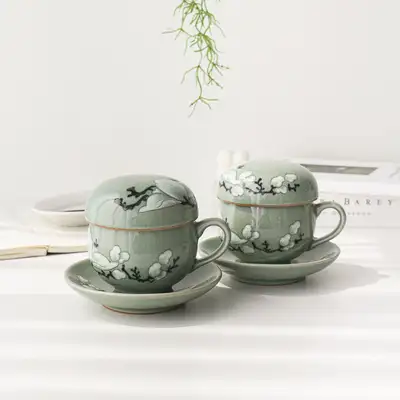青磁モクレン夫婦茶器セット