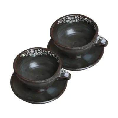 鉄絵コーヒーカップセット(白い花)