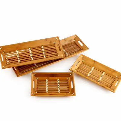 竹製長方形サンチャ盤（無垢材トレー業務用食堂レタス盛り皿麺の器天ぷら野菜ボウル長皿）