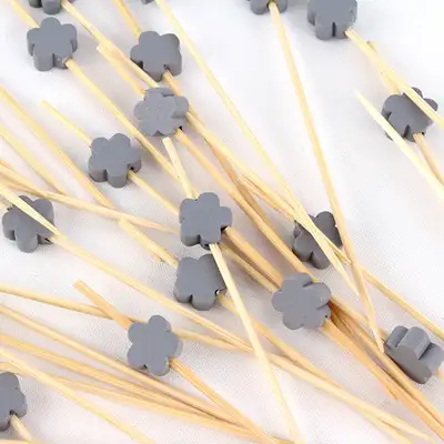 グレーフラワー 竹製カラー フルーツピック 100本セット ハンバーガー サンドイッチ ミニフォーク カクテルピック