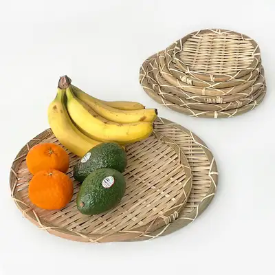 竹製ざる 丸型 食卓盤｜伝統 行事 前菜盛り蕎麦盤 揚げ物 チヂミ 野菜盛り トレー