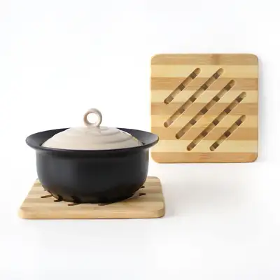 竹製ストライプ角形鍋敷き | 石焼き鍋・クッパ・鍋用コースター
