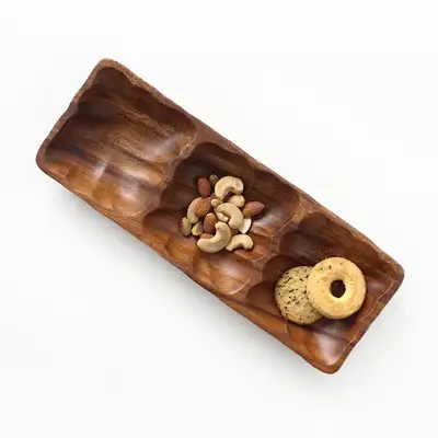 長方形3仕切りウッドボウル 波紋 | ホームカフェ 菓子 木製プレート