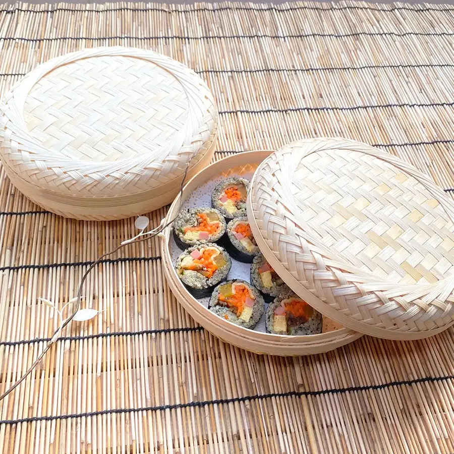 L Round Bamboo Food Container - Traditional Korean Lunch Box for Korean Sweets, Rice Cakes, Persimmons, Wedding Gifts, Picnic, Kimbap Packaging — 1