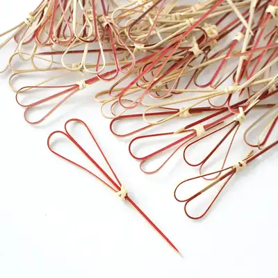 Bamboo Heart Cocktail Picks 100P Red (Heart Picks Disposable Fruit Picks Bento Decoration Cocktail Picks Home Party Dessert Forks)
