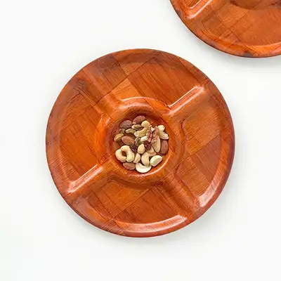 Compressed Wood 5-Section Snack Plate | Popcorn Puffed Grain Wooden Bowl