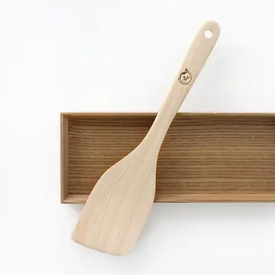 Cypress Wood Stir-Fry Spatula Diagonal 317 | Wood Cooking Spoon Turner