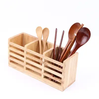 Wood Multi-Purpose Holder 3-Section | Commercial Restaurant Utensil Caddy Pencil Brush Holder