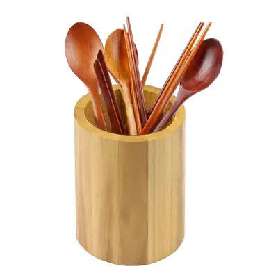 Round Wooden Holder 9513L - Restaurant Utensil Holder, Brush Holder, Pencil Holder