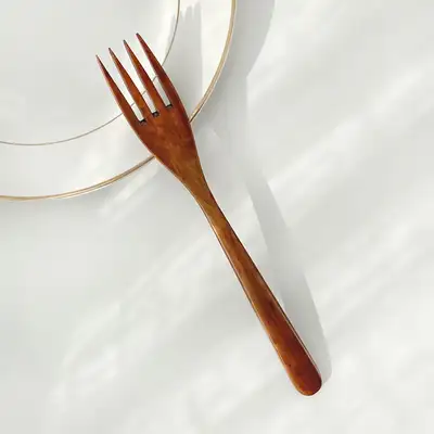 1P Rosewood Salad Fork Four-Prong | Fruit Dessert Wood Fork