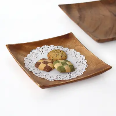 20cm Acacia Wood Edge Square Plate Home Café Wooden Bowl