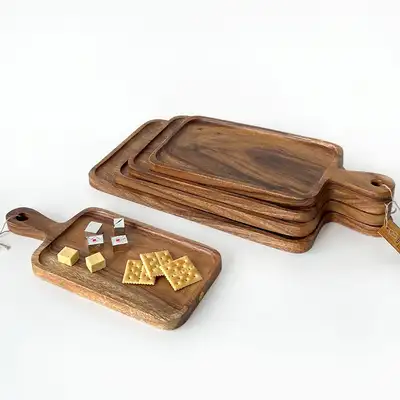 Acacia Home Handle Rectangular Round Wood Serving Board | Bread