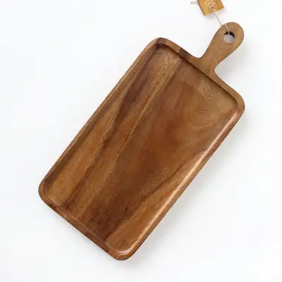 Size 4 Acacia Home Handled Rectangular Round Wood Serving Board