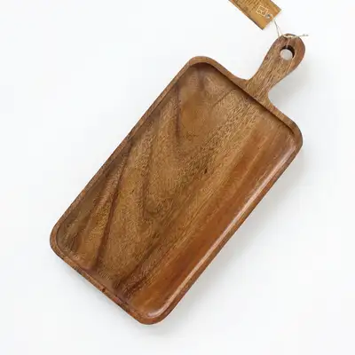 No. 3 Acacia Wood Home Serving Board with Integrated Handle - Rectangular Round