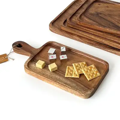 No. 1 Acacia Home Wooden Serving Board with Handle - Rectangular Round