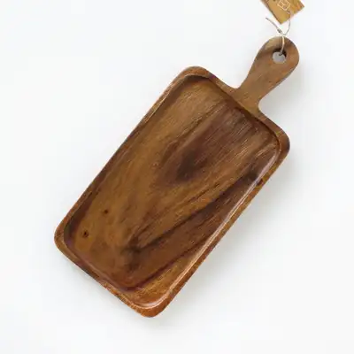 No. 2 Acacia Home Serving Board with Integrated Handle Rectangular Round Wood