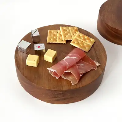 High-Rimmed Round Wooden Serving Board 20cm - Home Party Cake Plating