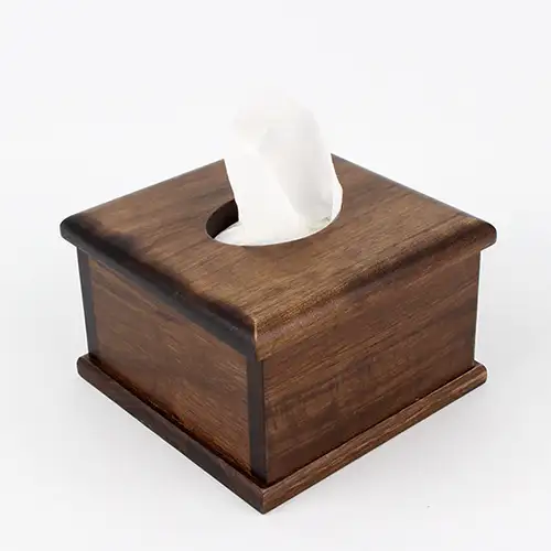 Antique Square Wood Napkin Dispenser | Commercial Tissue Box Holder — 1