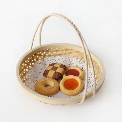 Round Handle Bamboo Basket (Egg Basket Fried Food Dish Colander Appetizer Tray Japanese Cuisine Decorative Item)