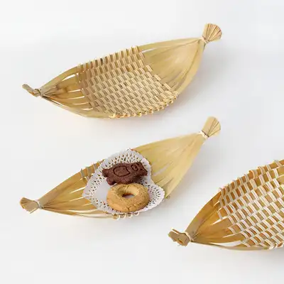 Bamboo Pear-Shaped Fried Food Basket (French Fries Bowl, Sushi Restaurant Dish, Izakaya Serving Plate, Japanese Cuisine Decoration)