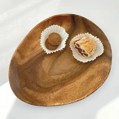L Almond Wood Plate | Acacia Wood Camping Pebble Bowl