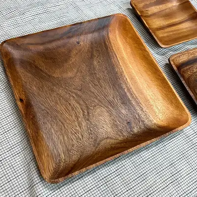 Rounded Square Wooden Plate 292L Wood Appetizer Camping Dish